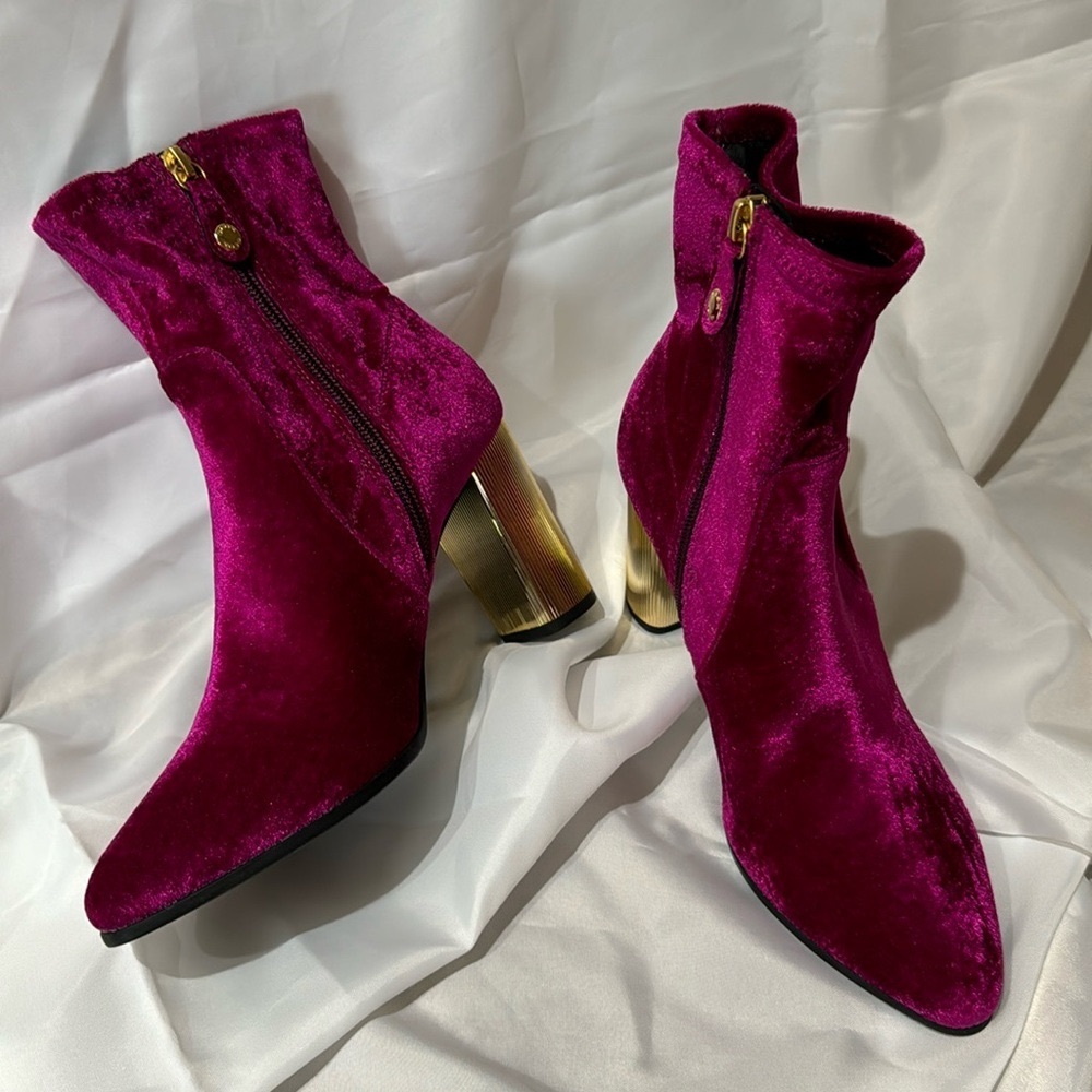 Fuchsia Velvet Peython Funky Gold Ridged Block Heels US 7.5 EU 37.5 - Picture 5 of 17